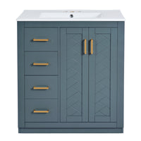 VanityFus 30-in Blue Bathroom Vanity Single Sink Combo with Ceramic Top Undermount 2 Soft Close Doors 3 Drawers