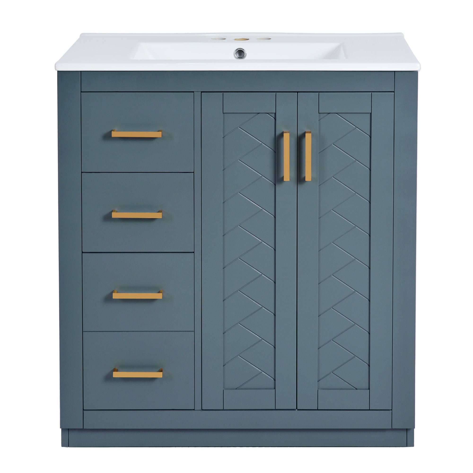 VanityFus 30-in Blue Bathroom Vanity Single Sink Combo with Ceramic Top Undermount 2 Soft Close Doors 3 Drawers