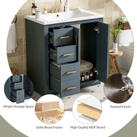 VanityFus 30-in Blue Bathroom Vanity Single Sink Combo with Ceramic Top Undermount 2 Soft Close Doors 3 Drawers