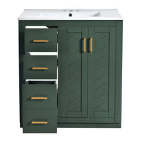 VanityFus 30-in Green Bathroom Vanity Single Sink Combo with Ceramic Top Undermount 2 Soft Close Doors 3 Drawers
