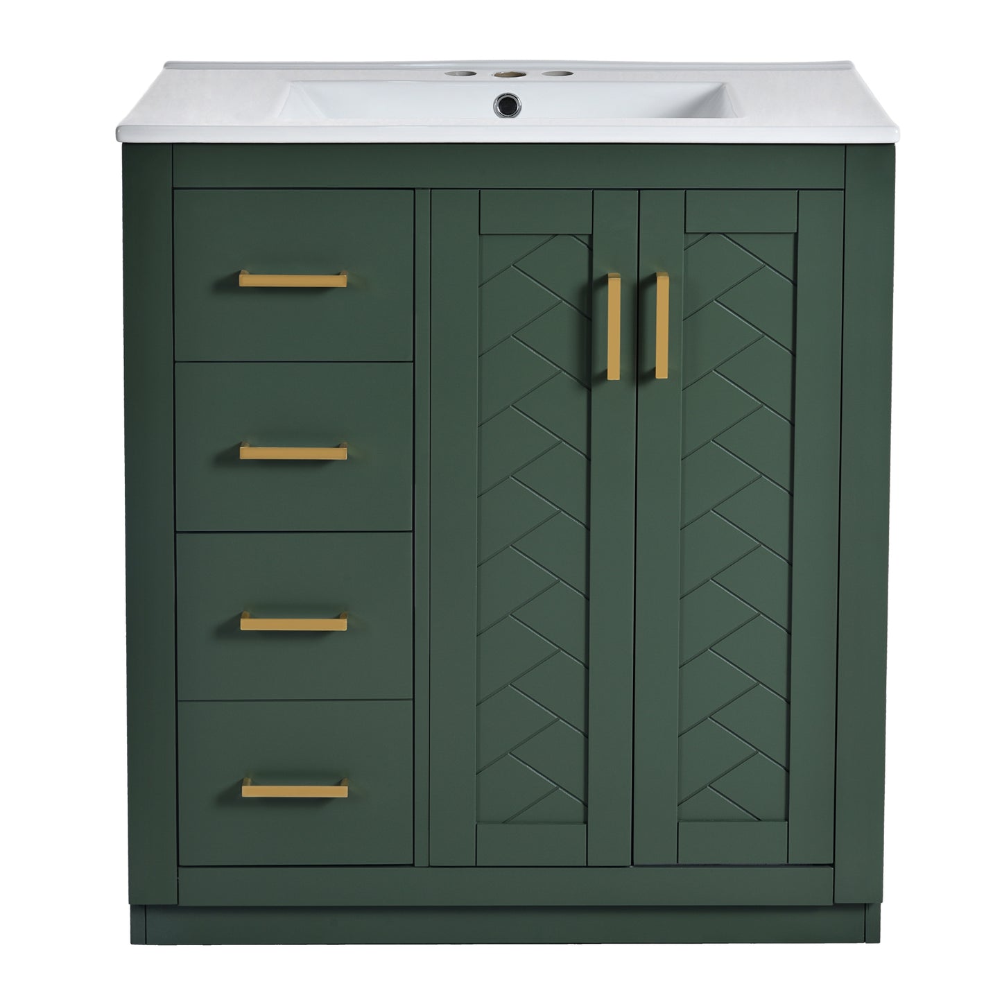 VanityFus 30-in Green Bathroom Vanity Single Sink Combo with Ceramic Top Undermount 2 Soft Close Doors 3 Drawers