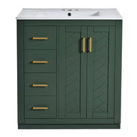 VanityFus 30-in Green Bathroom Vanity Single Sink Combo with Ceramic Top Undermount 2 Soft Close Doors 3 Drawers