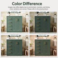 VanityFus 30-in Green Bathroom Vanity Single Sink Combo with Ceramic Top Undermount 2 Soft Close Doors 3 Drawers