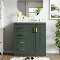 VanityFus 30-in Green Bathroom Vanity Single Sink Combo with Ceramic Top Undermount 2 Soft Close Doors 3 Drawers