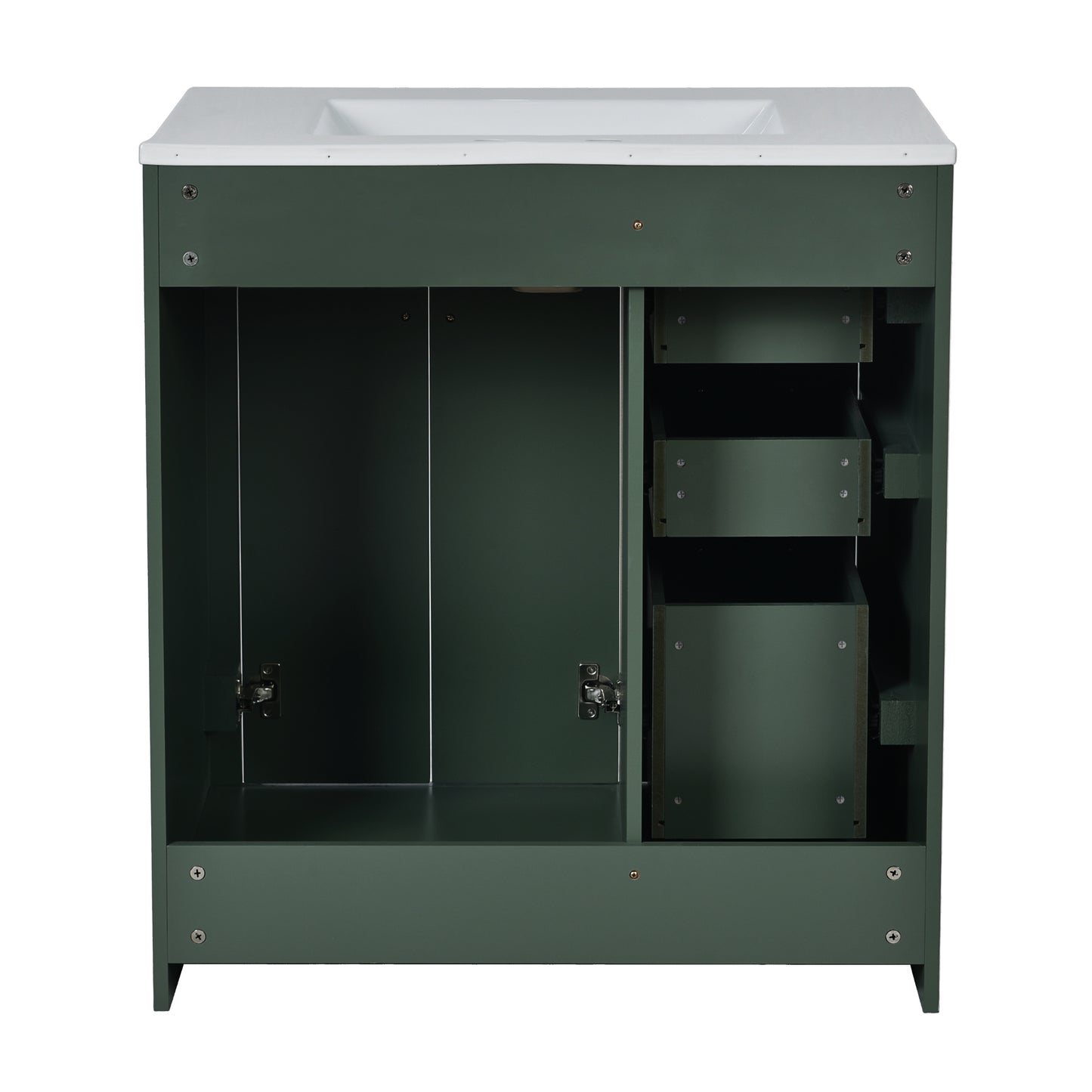 VanityFus 30-in Green Bathroom Vanity Single Sink Combo with Ceramic Top Undermount 2 Soft Close Doors 3 Drawers