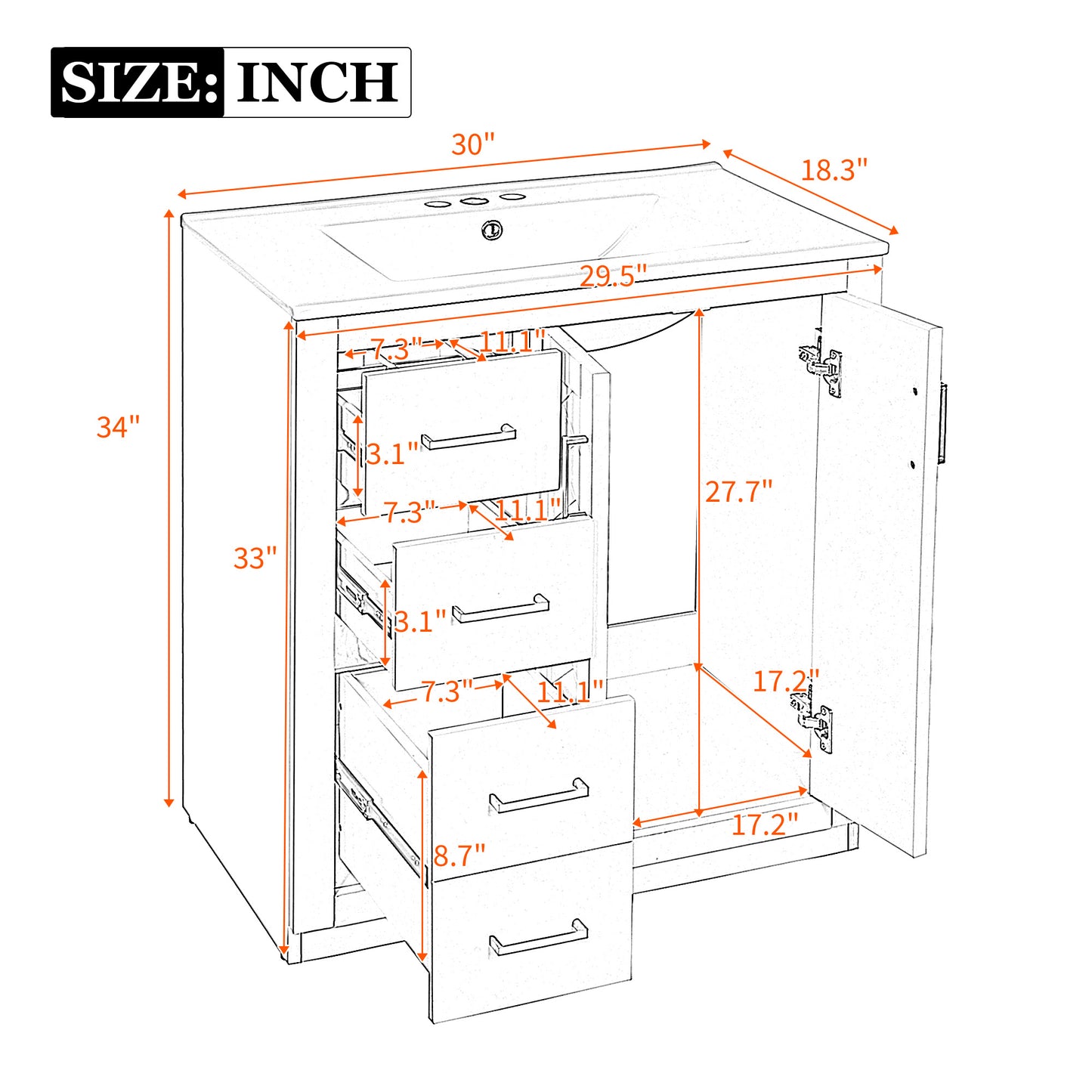 VanityFus 30-in Green Bathroom Vanity Single Sink Combo with Ceramic Top Undermount 2 Soft Close Doors 3 Drawers