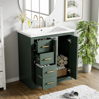VanityFus 30-in Green Bathroom Vanity Single Sink Combo with Ceramic Top Undermount 2 Soft Close Doors 3 Drawers