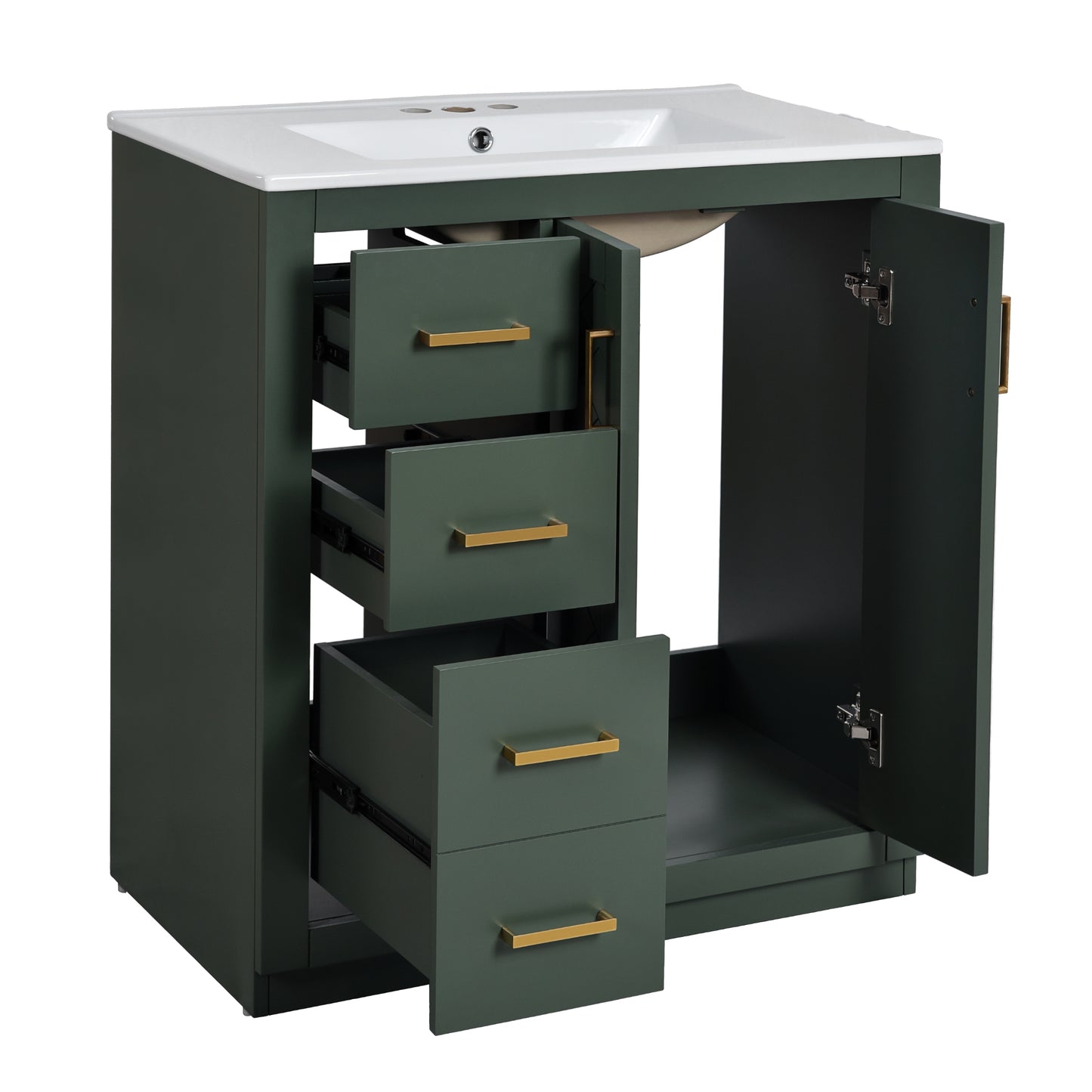 VanityFus 30-in Green Bathroom Vanity Single Sink Combo with Ceramic Top Undermount 2 Soft Close Doors 3 Drawers