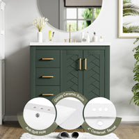 VanityFus 30-in Green Bathroom Vanity Single Sink Combo with Ceramic Top Undermount 2 Soft Close Doors 3 Drawers