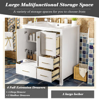 VanityFus 30-in White Bathroom Vanity Single Sink Combo with Ceramic Top Undermount 2 Soft Close Doors 4 Drawers