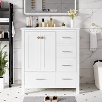 VanityFus 30-in White Bathroom Vanity Single Sink Combo with Ceramic Top Undermount 2 Soft Close Doors 4 Drawers