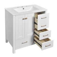 VanityFus 30-in White Bathroom Vanity Single Sink Combo with Ceramic Top Undermount 2 Soft Close Doors 4 Drawers
