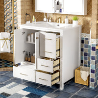 VanityFus 30-in White Bathroom Vanity Single Sink Combo with Ceramic Top Undermount 2 Soft Close Doors 4 Drawers