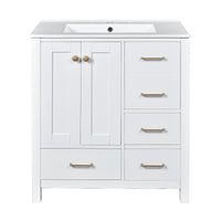 VanityFus 30-in White Bathroom Vanity Single Sink Combo with Ceramic Top Undermount 2 Soft Close Doors 4 Drawers