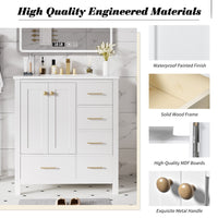 VanityFus 30-in White Bathroom Vanity Single Sink Combo with Ceramic Top Undermount 2 Soft Close Doors 4 Drawers