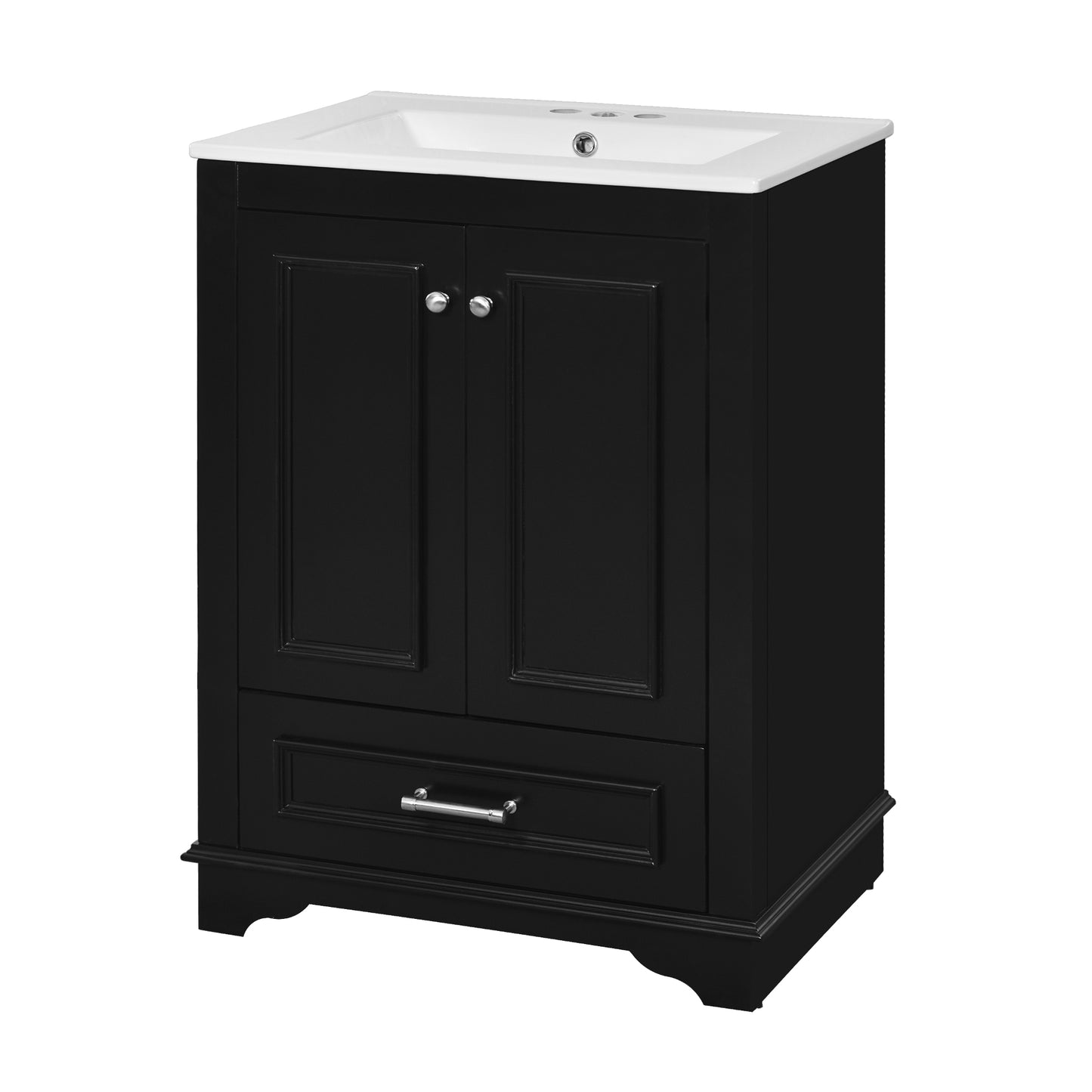 VanityFus 24.2-in Black Bathroom Vanity Single Sink Combo with Ceramic Top Undermount 2 Soft Close Doors 1 Drawer Adjustable Shelves
