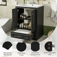 VanityFus 24.2-in Black Bathroom Vanity Single Sink Combo with Ceramic Top Undermount 2 Soft Close Doors 1 Drawer Adjustable Shelves