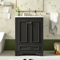 VanityFus 24.2-in Black Bathroom Vanity Single Sink Combo with Ceramic Top Undermount 2 Soft Close Doors 1 Drawer Adjustable Shelves