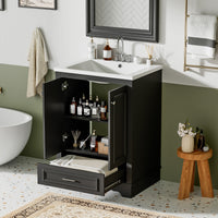 VanityFus 24.2-in Black Bathroom Vanity Single Sink Combo with Ceramic Top Undermount 2 Soft Close Doors 1 Drawer Adjustable Shelves
