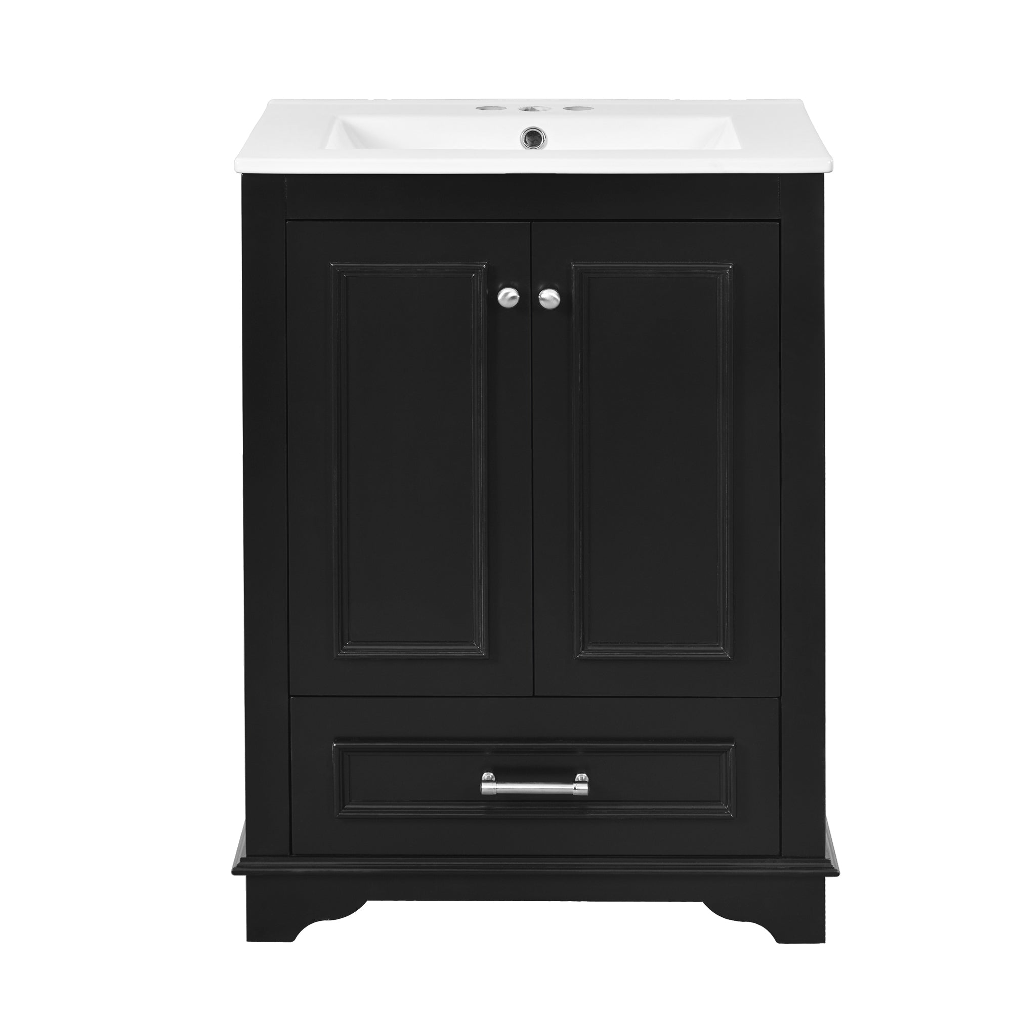VanityFus 24.2-in Black Bathroom Vanity Single Sink Combo with Ceramic Top Undermount 2 Soft Close Doors 1 Drawer Adjustable Shelves