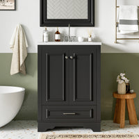 VanityFus 24.2-in Black Bathroom Vanity Single Sink Combo with Ceramic Top Undermount 2 Soft Close Doors 1 Drawer Adjustable Shelves