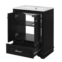 VanityFus 24.2-in Black Bathroom Vanity Single Sink Combo with Ceramic Top Undermount 2 Soft Close Doors 1 Drawer Adjustable Shelves