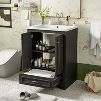 VanityFus 24.2-in Black Bathroom Vanity Single Sink Combo with Ceramic Top Undermount 2 Soft Close Doors 1 Drawer Adjustable Shelves