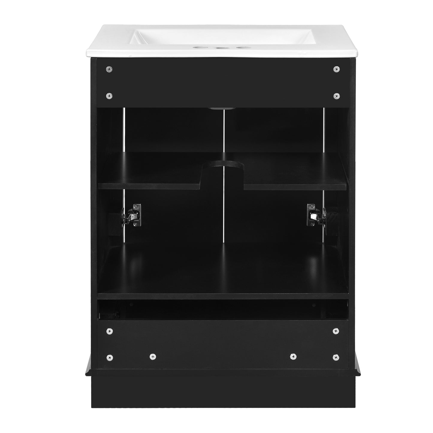 VanityFus 24.2-in Black Bathroom Vanity Single Sink Combo with Ceramic Top Undermount 2 Soft Close Doors 1 Drawer Adjustable Shelves
