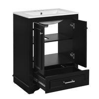 VanityFus 24.2-in Black Bathroom Vanity Single Sink Combo with Ceramic Top Undermount 2 Soft Close Doors 1 Drawer Adjustable Shelves