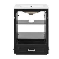 VanityFus 24.2-in Black Bathroom Vanity Single Sink Combo with Ceramic Top Undermount 2 Soft Close Doors 1 Drawer Adjustable Shelves