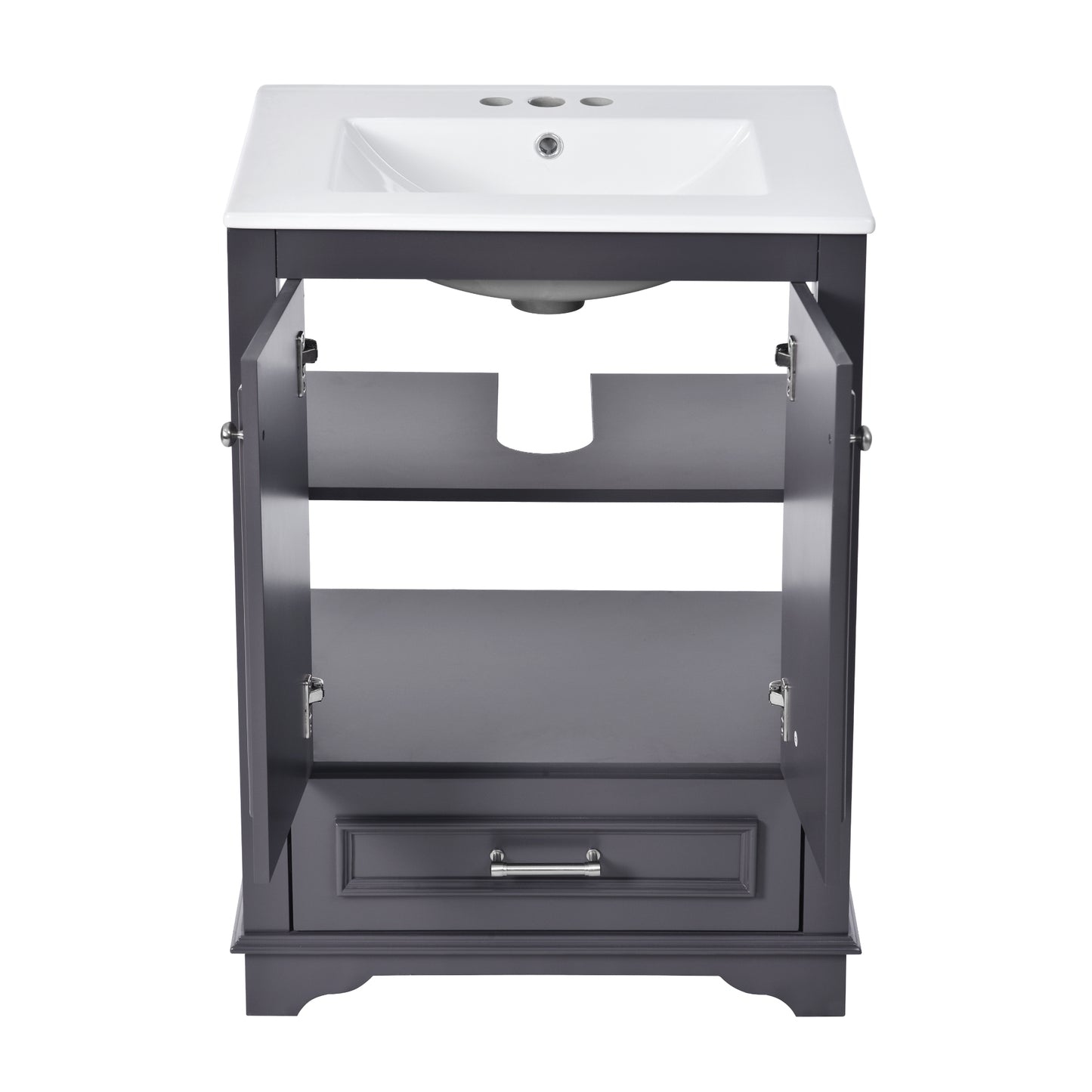 VanityFus 24.2-in Blue Gray Bathroom Vanity Single Sink Combo with Ceramic Top Undermount 2 Soft Close Doors 1 Drawer Adjustable Shelves