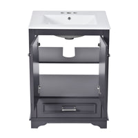 VanityFus 24.2-in Blue Gray Bathroom Vanity Single Sink Combo with Ceramic Top Undermount 2 Soft Close Doors 1 Drawer Adjustable Shelves
