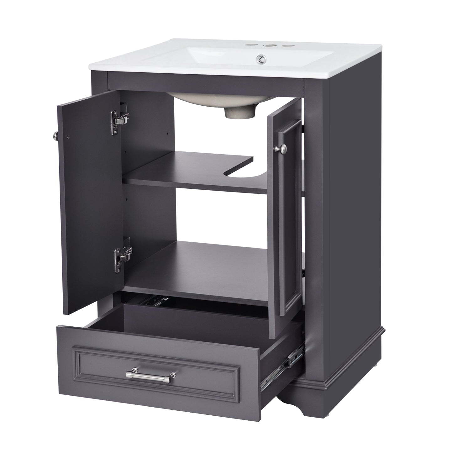 VanityFus 24.2-in Blue Gray Bathroom Vanity Single Sink Combo with Ceramic Top Undermount 2 Soft Close Doors 1 Drawer Adjustable Shelves