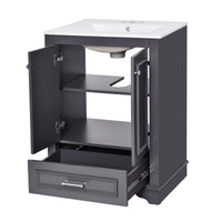 VanityFus 24.2-in Blue Gray Bathroom Vanity Single Sink Combo with Ceramic Top Undermount 2 Soft Close Doors 1 Drawer Adjustable Shelves