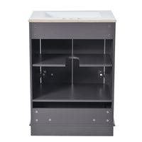 VanityFus 24.2-in Blue Gray Bathroom Vanity Single Sink Combo with Ceramic Top Undermount 2 Soft Close Doors 1 Drawer Adjustable Shelves