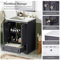 VanityFus 24.2-in Blue Gray Bathroom Vanity Single Sink Combo with Ceramic Top Undermount 2 Soft Close Doors 1 Drawer Adjustable Shelves