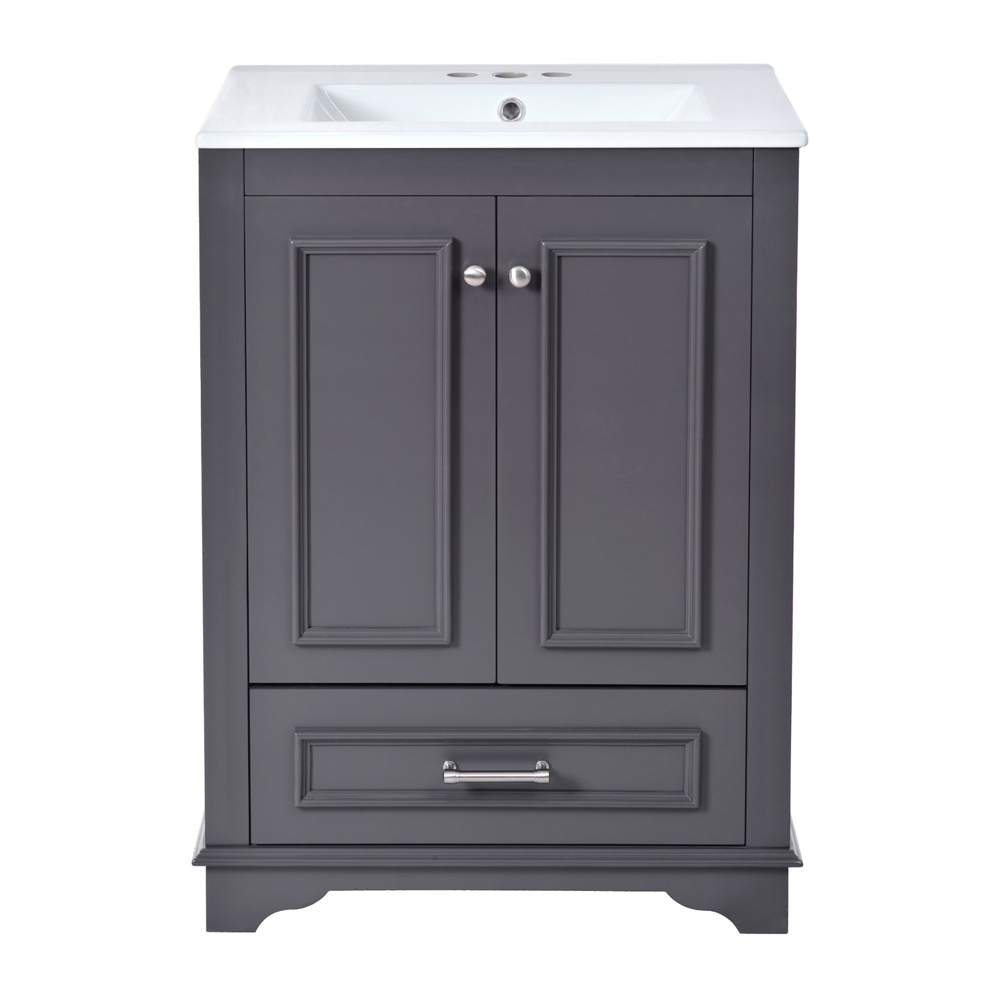 VanityFus 24.2-in Blue Gray Bathroom Vanity Single Sink Combo with Ceramic Top Undermount 2 Soft Close Doors 1 Drawer Adjustable Shelves