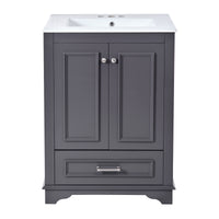 VanityFus 24.2-in Blue Gray Bathroom Vanity Single Sink Combo with Ceramic Top Undermount 2 Soft Close Doors 1 Drawer Adjustable Shelves