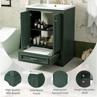 VanityFus 24.2-in Green Bathroom Vanity Single Sink Combo with Ceramic Top Undermount 2 Soft Close Doors 1 Drawer Adjustable Shelves
