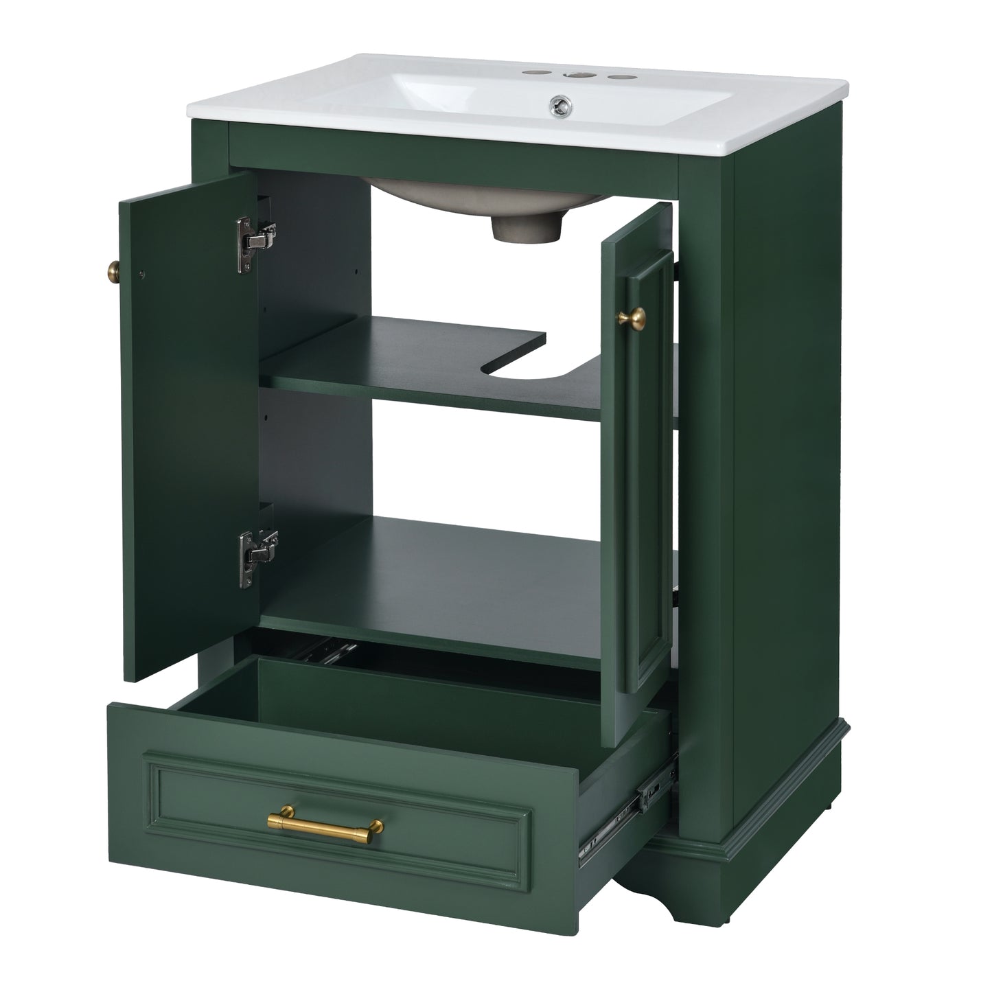 VanityFus 24.2-in Green Bathroom Vanity Single Sink Combo with Ceramic Top Undermount 2 Soft Close Doors 1 Drawer Adjustable Shelves