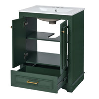 VanityFus 24.2-in Green Bathroom Vanity Single Sink Combo with Ceramic Top Undermount 2 Soft Close Doors 1 Drawer Adjustable Shelves