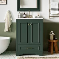 VanityFus 24.2-in Green Bathroom Vanity Single Sink Combo with Ceramic Top Undermount 2 Soft Close Doors 1 Drawer Adjustable Shelves