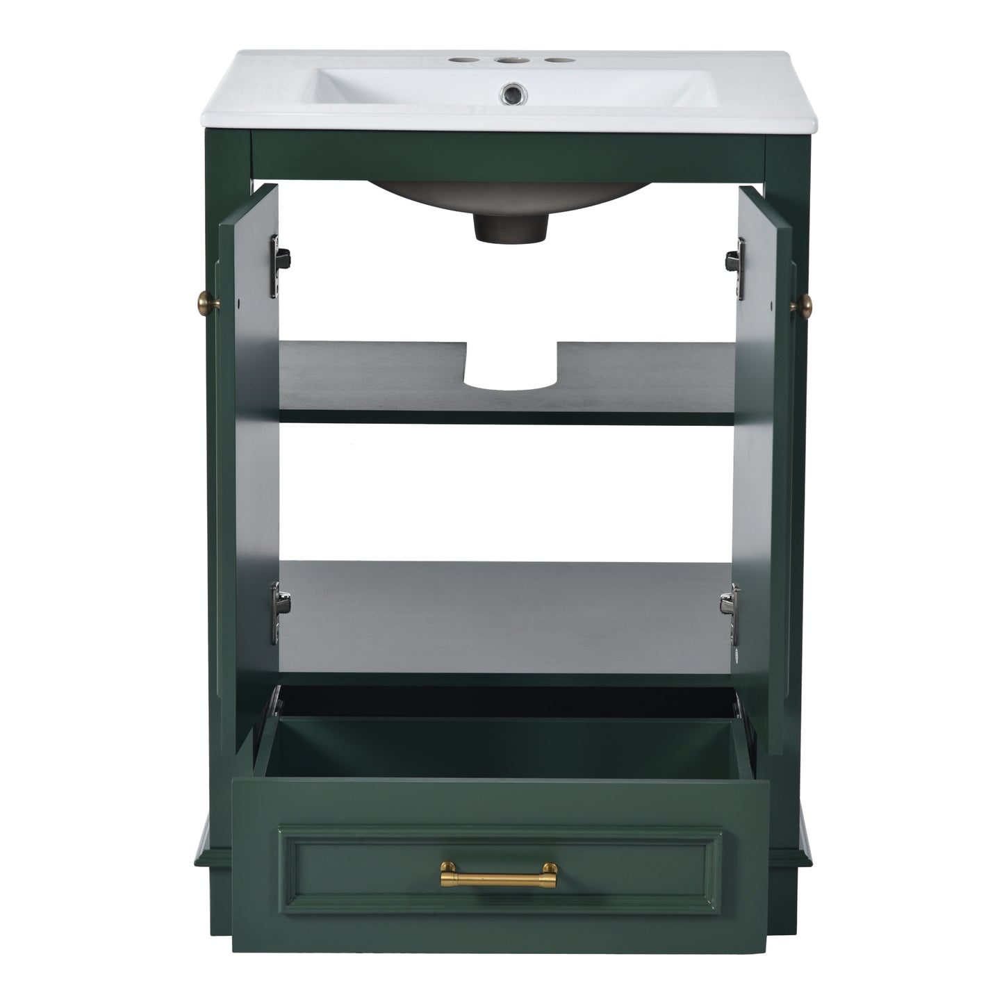 VanityFus 24.2-in Green Bathroom Vanity Single Sink Combo with Ceramic Top Undermount 2 Soft Close Doors 1 Drawer Adjustable Shelves