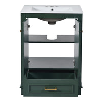 VanityFus 24.2-in Green Bathroom Vanity Single Sink Combo with Ceramic Top Undermount 2 Soft Close Doors 1 Drawer Adjustable Shelves
