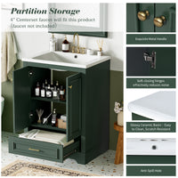 VanityFus 24.2-in Green Bathroom Vanity Single Sink Combo with Ceramic Top Undermount 2 Soft Close Doors 1 Drawer Adjustable Shelves