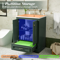 VanityFus 24.2-in Green Bathroom Vanity Single Sink Combo with Ceramic Top Undermount 2 Soft Close Doors 1 Drawer Adjustable Shelves