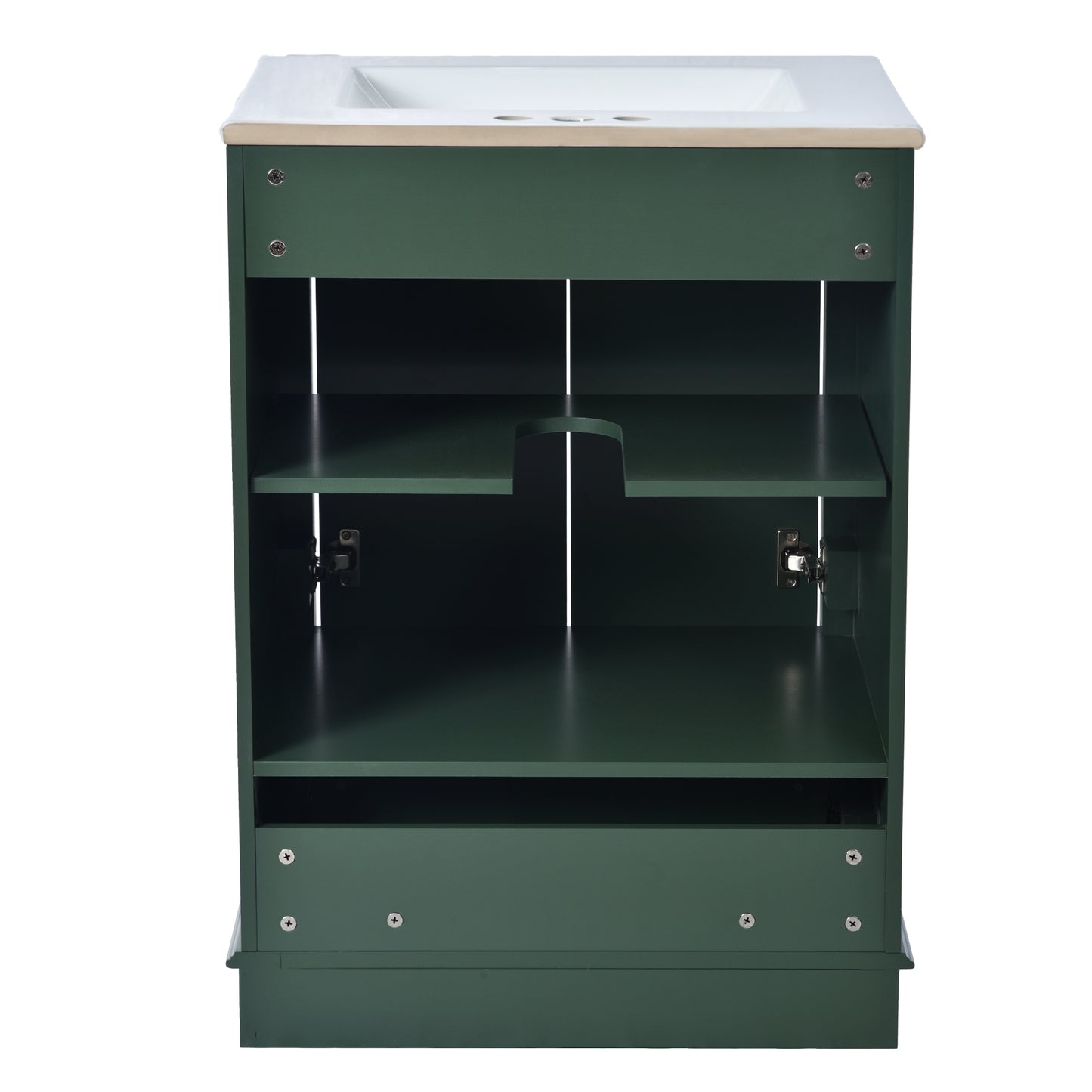 VanityFus 24.2-in Green Bathroom Vanity Single Sink Combo with Ceramic Top Undermount 2 Soft Close Doors 1 Drawer Adjustable Shelves