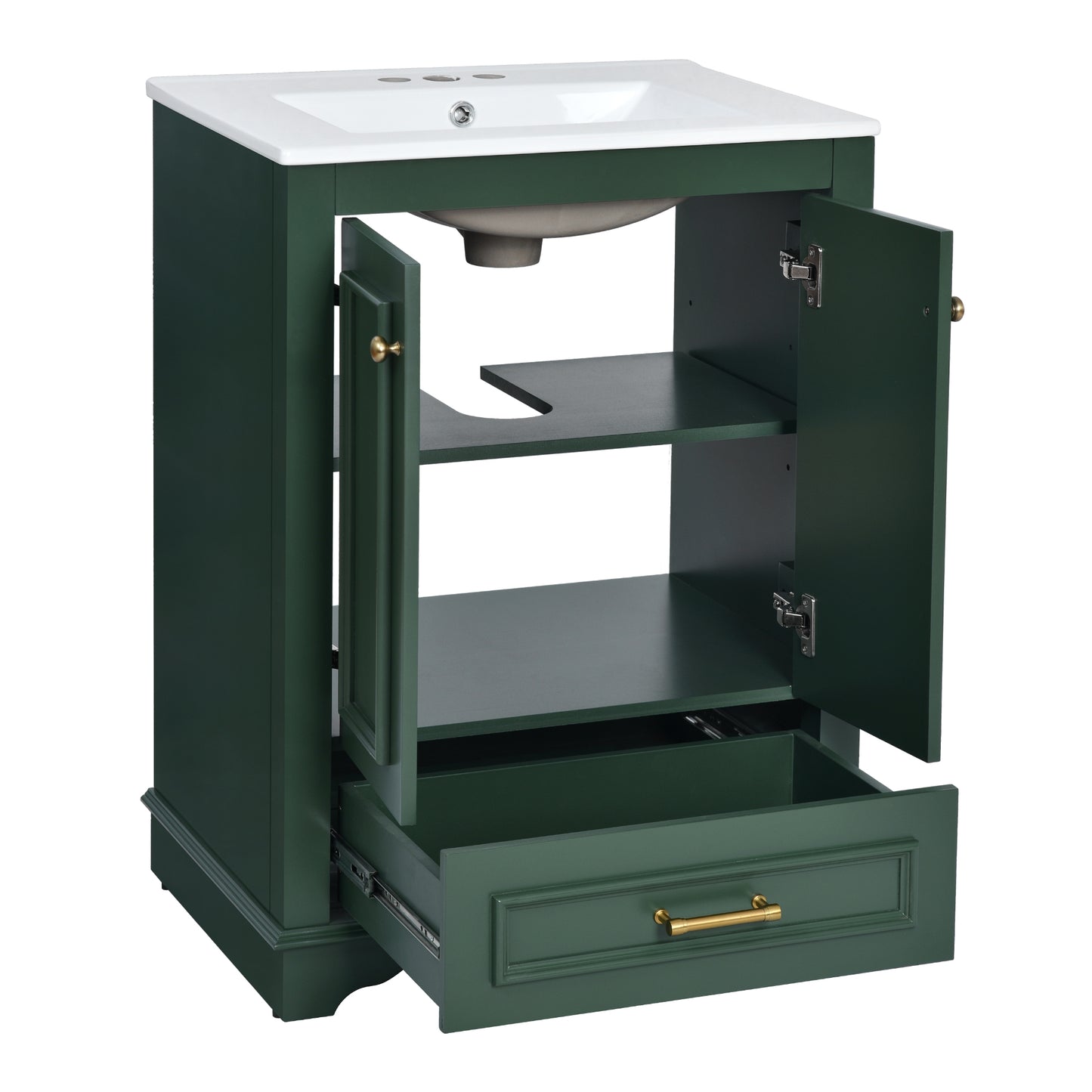 VanityFus 24.2-in Green Bathroom Vanity Single Sink Combo with Ceramic Top Undermount 2 Soft Close Doors 1 Drawer Adjustable Shelves