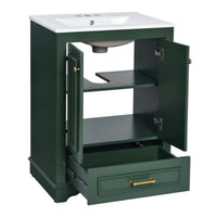 VanityFus 24.2-in Green Bathroom Vanity Single Sink Combo with Ceramic Top Undermount 2 Soft Close Doors 1 Drawer Adjustable Shelves