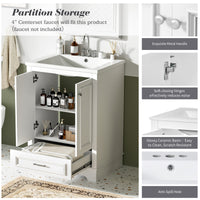 VanityFus 24.2-in White Bathroom Vanity Single Sink Combo with Ceramic Top Undermount 2 Soft Close Doors 1 Drawer Adjustable Shelves